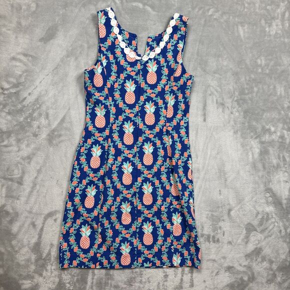 Crown & Ivy Women’s Size 8 Blue Pineapple Print Sleeveless Sheath Dress Lace Tri - Picture 7 of 8